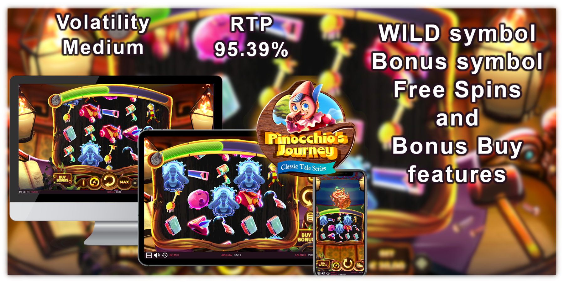 Pinocchio's Journey is one of the Triple Cherry slots which is full of features and has good technical parameters