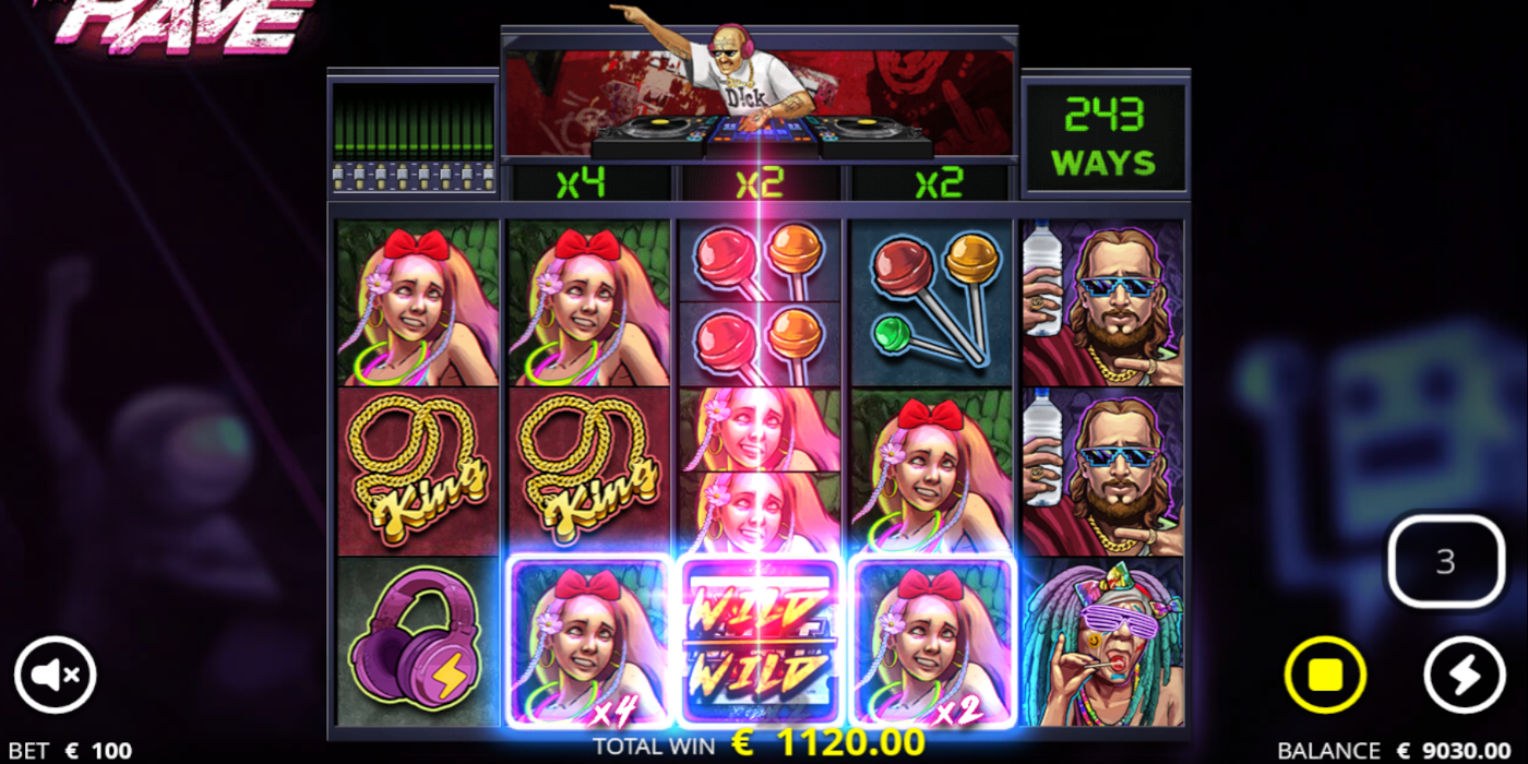 Try out free version of The Rave casino slot machine