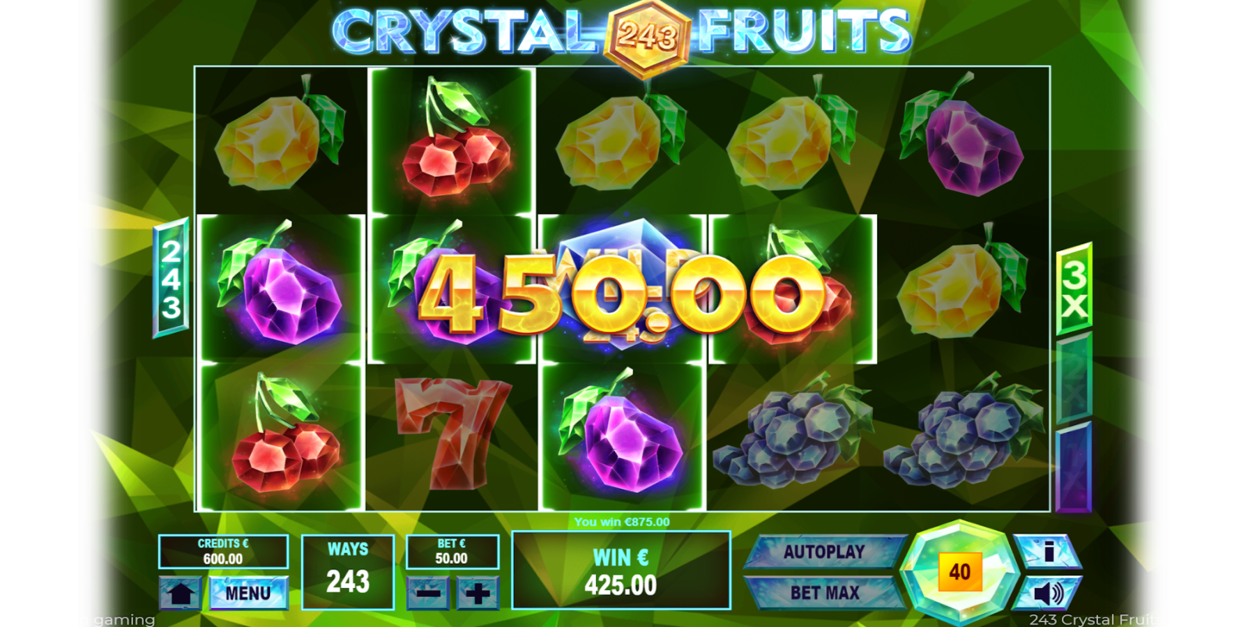 Online slot machine 243 Crystal Fruits Reversed has multipliers feature