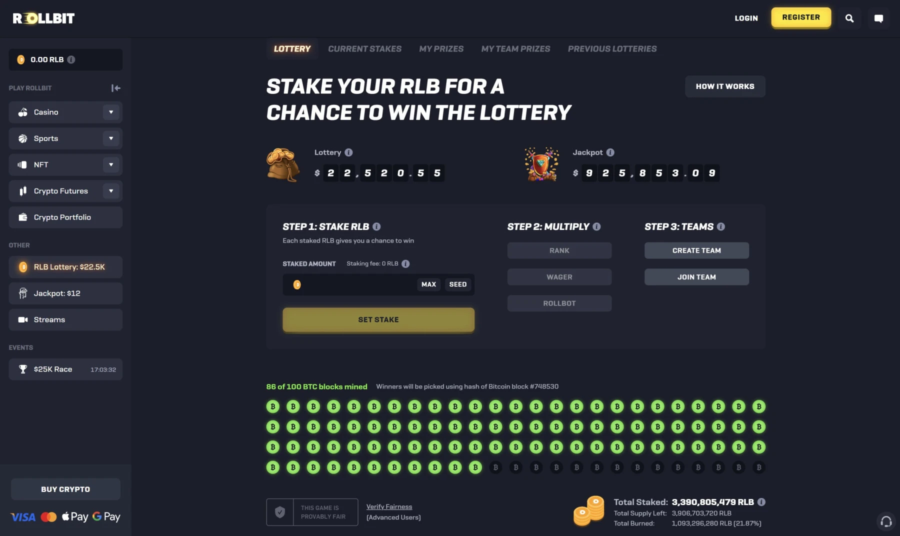 rollbit lotto crypto rlb lottery game pool bingo app