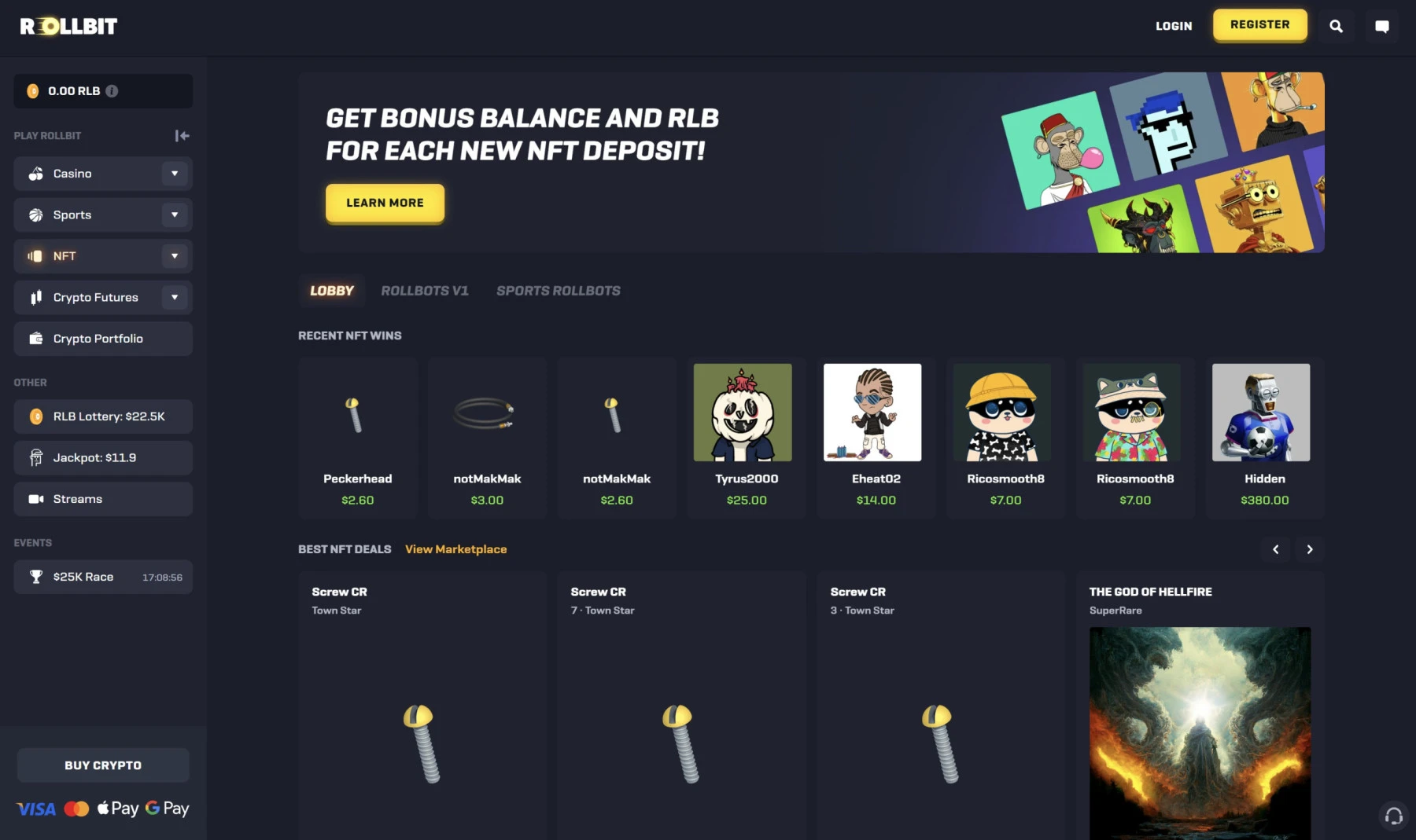 rollbit crypto lottery nft blockchain lottery system