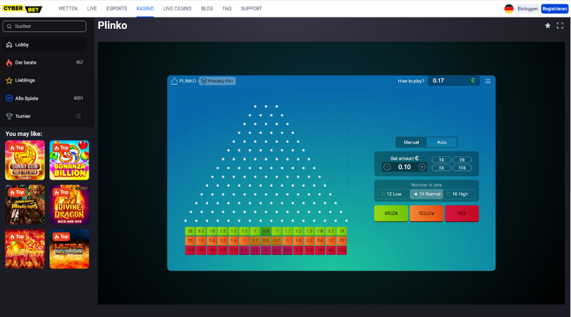 Cyberbet Casino Spribe Plinko Minispiel - cyberbet casino bonus
