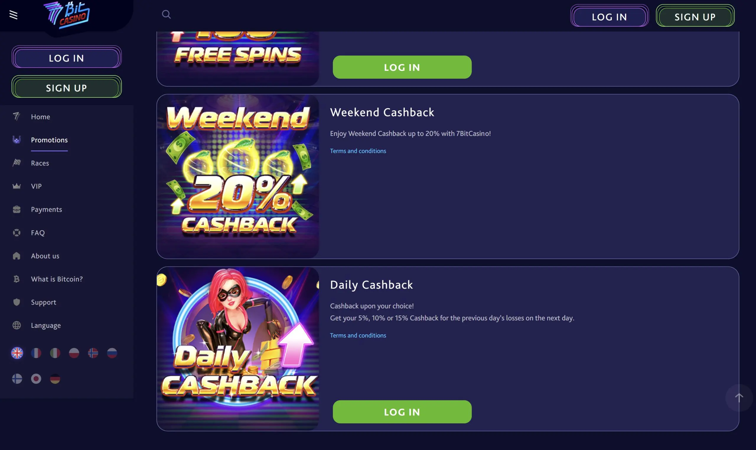 7bitcasino 7bit daily weekend cashback reload bonus