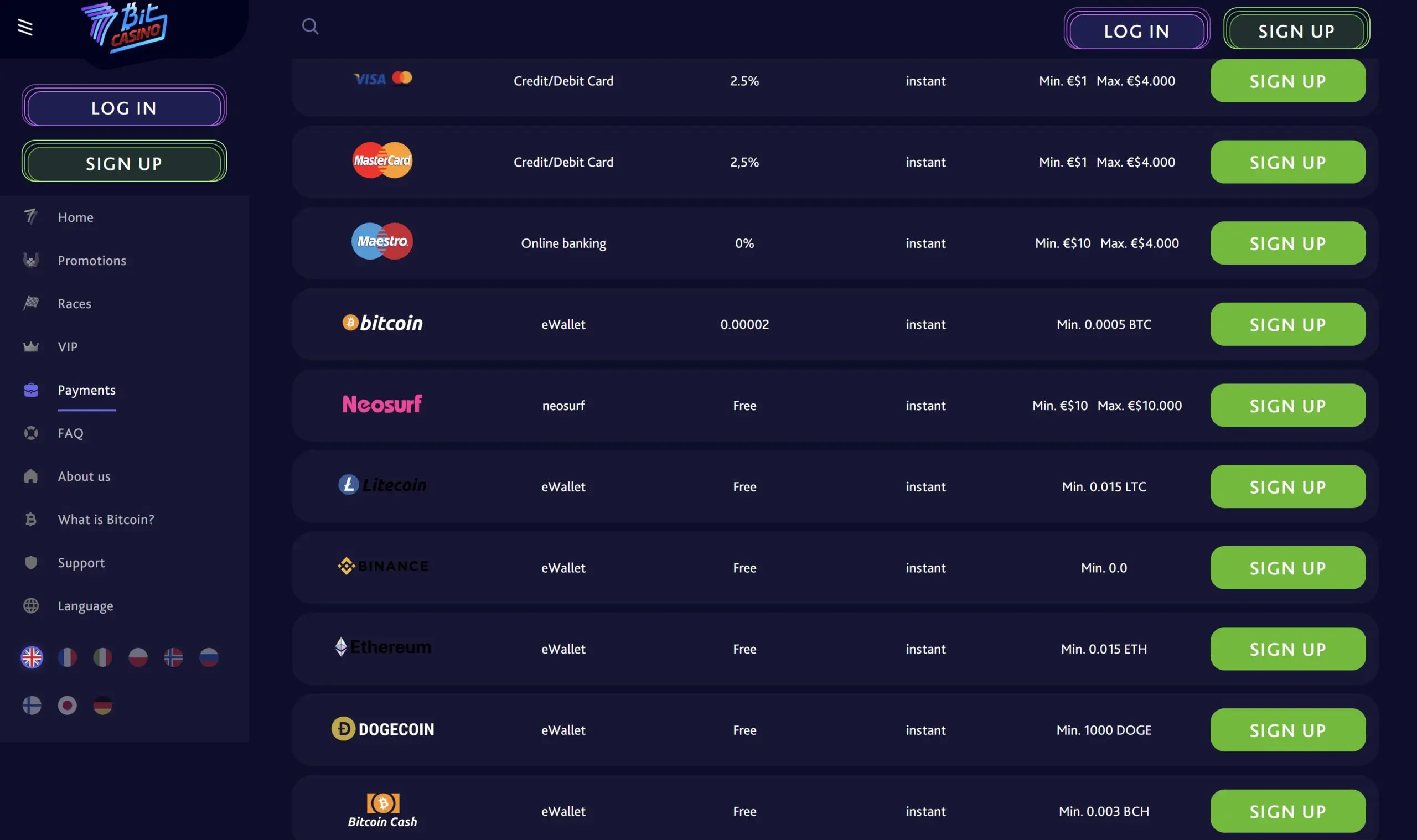 7bit casino bitcoin cryptocurrency payments litecoin binance eth visa mastercard skrill neteller