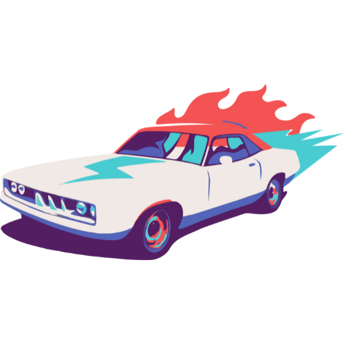 racing car with flames