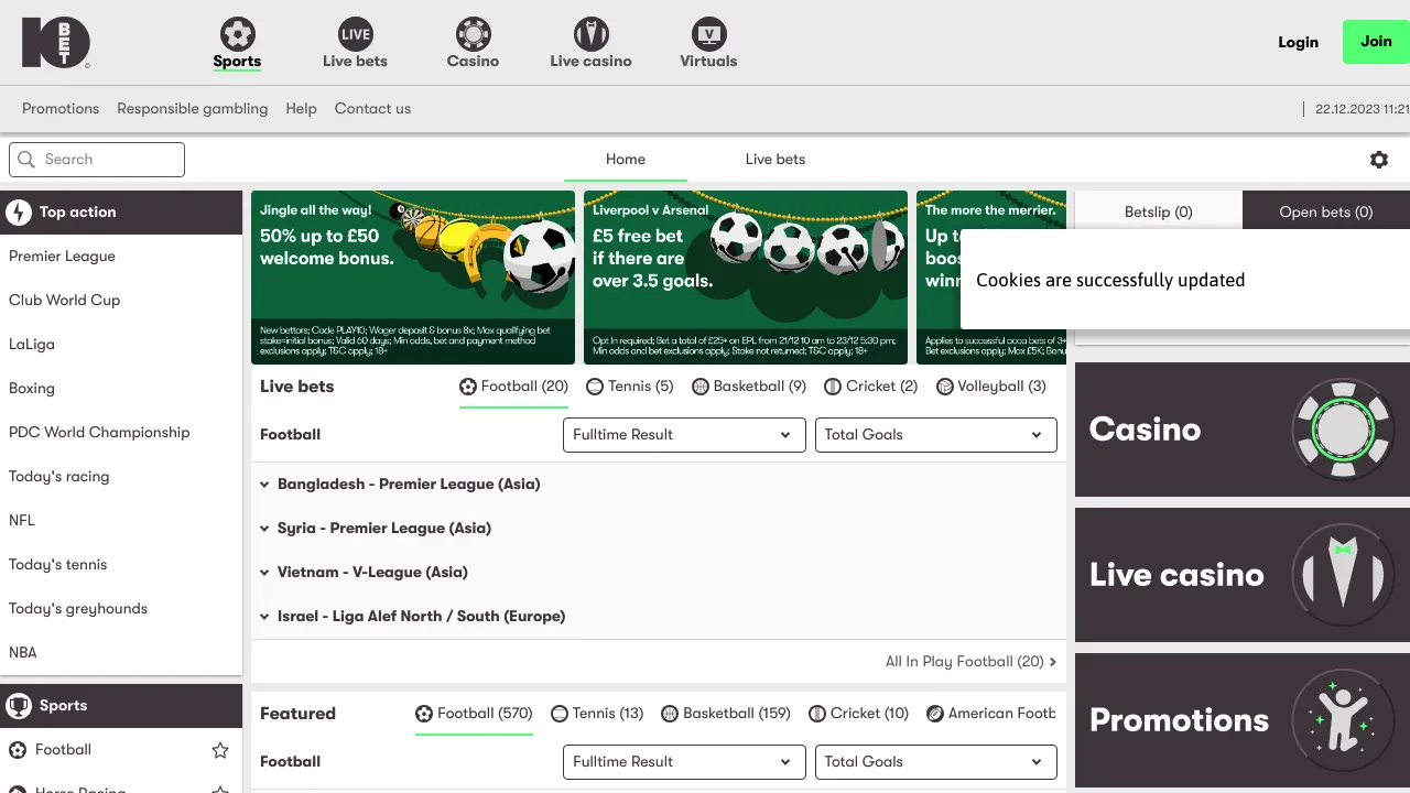 10bet desktop screenshot