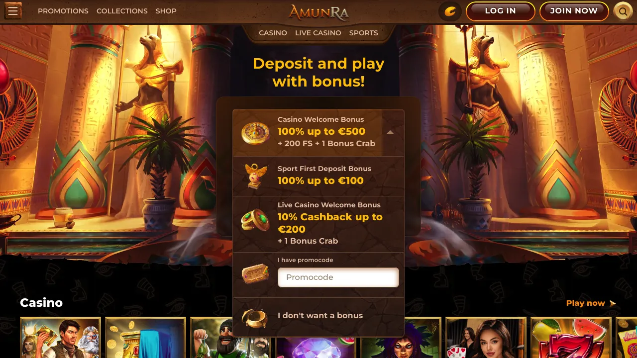 AmunRa Casino desktop screenshot