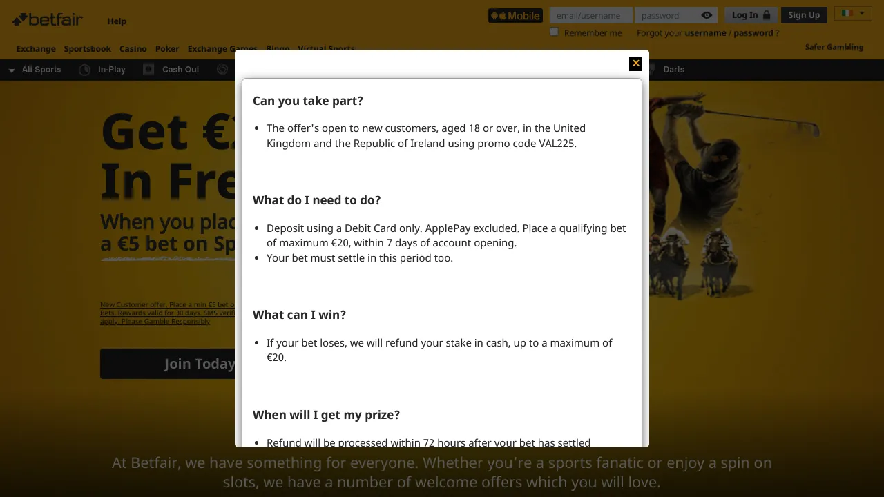 BetFair desktop screenshot