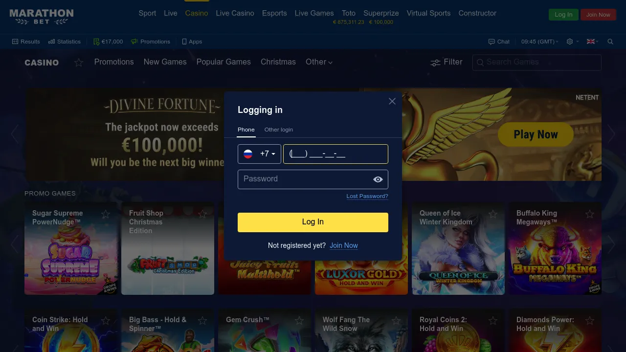 Marathonbet desktop screenshot